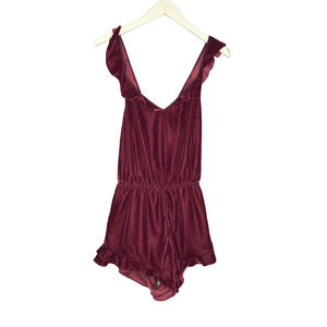 Victorias Secret Playsuit Dark Red Velvet Cross Back Ruffles Small